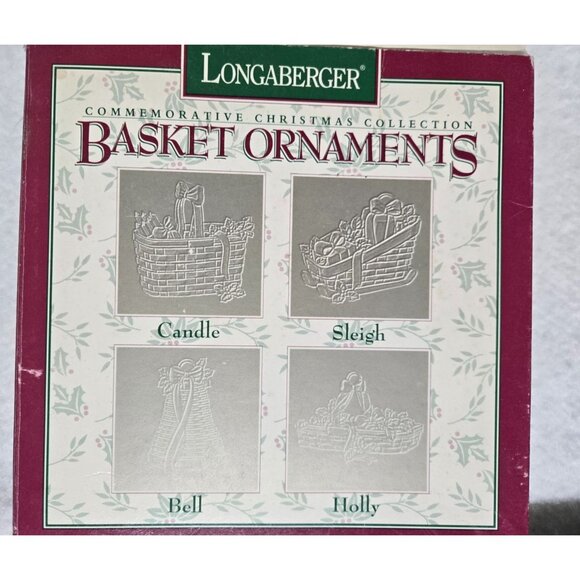 Longaberger Pewter Basket Ornament Set Of 4 With Red Ribbon In Original Box - Picture 12 of 16